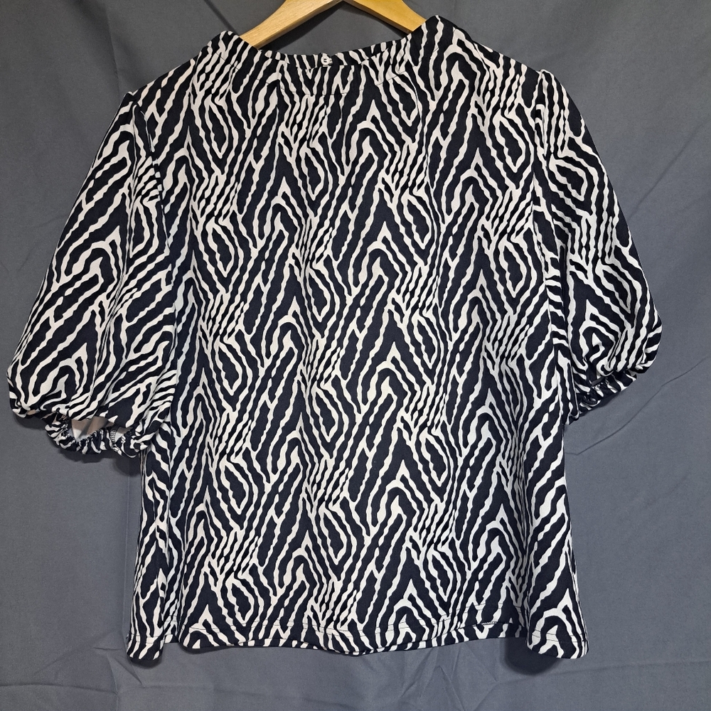 Melloday Womens XL Mock Neck Puff Sleeve SS Top‎ Black & White